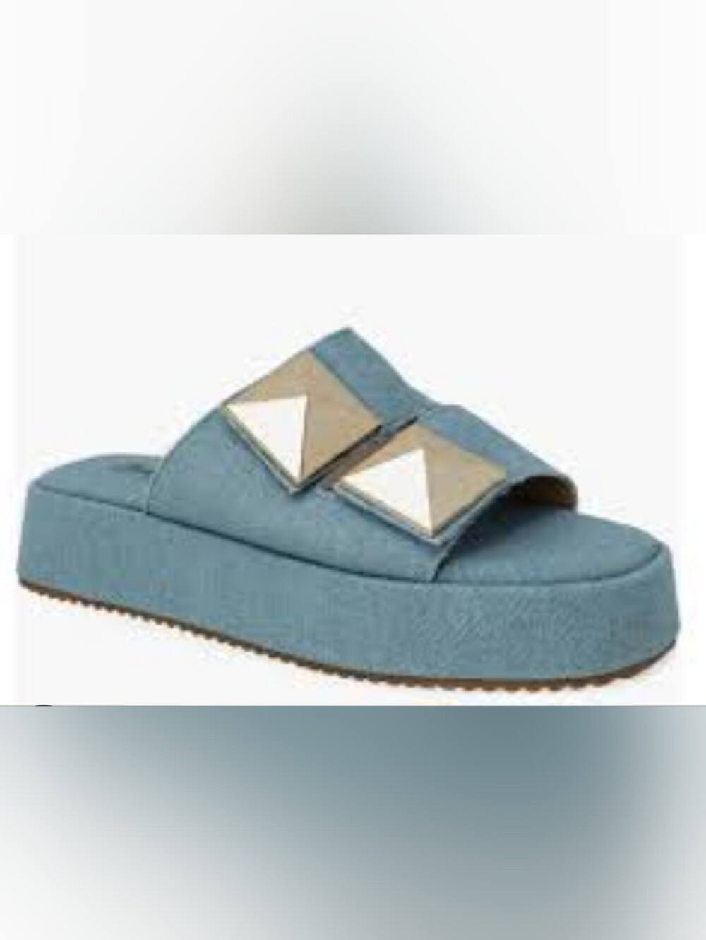Size10 Chase And Chloe Women’s Blue Platform Slide Sandal with Metallic Accents